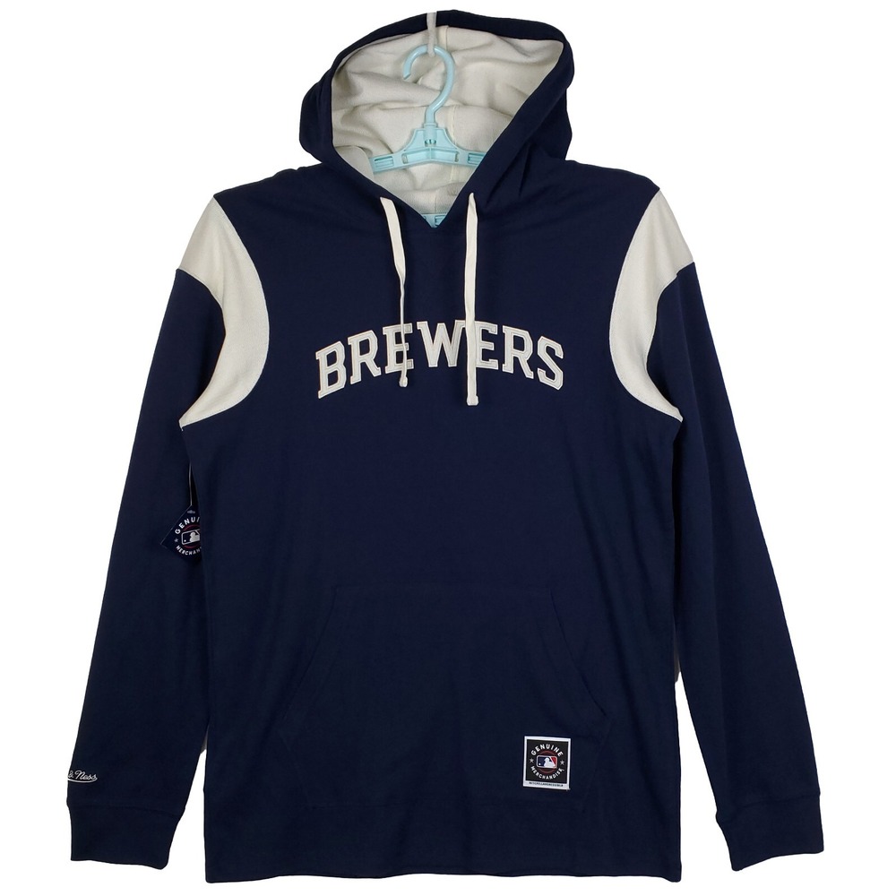 Milwaukee Brewers Mitchell & Ness MLB Large Hooded Thermal Longsleeve Blue NWT